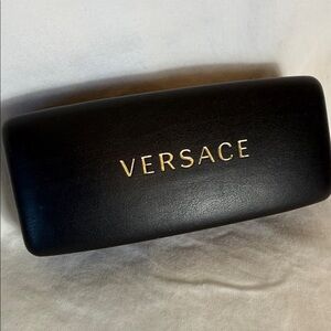Versace Black Eye Glass Sunglass Case with Gold Logo Felt Lined NWOT